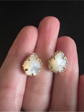 Kendra Scott Gold-Trim Mother of Pearl Faceted Teardrop Stud Earrings